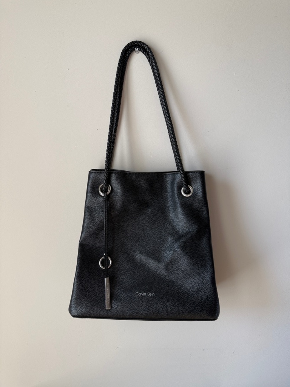 Calvin Klein Black Pebbled Leather Shoulder Tote